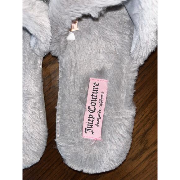 Juicy Couture Faux Fur Rhinestone Slippers – Gray - Picture 1 of 3